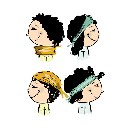 Hats transformer, ways of dressing for boys and girls. Vector illustrationのイラスト素材