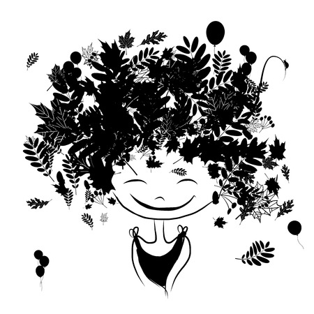 Autumn female portrait, black silhouette for your design. Vector illustrationのイラスト素材