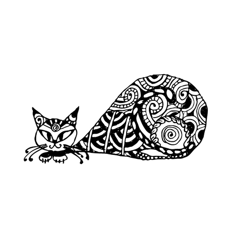 Black cat, zentangle style for your design. Vector illustrationのイラスト素材