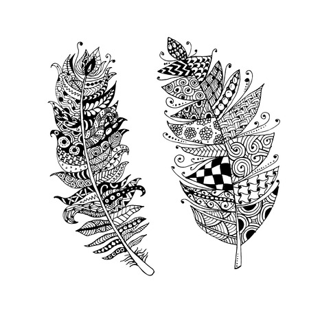 Art feather, zentangle style for your design. Vector illustrationのイラスト素材