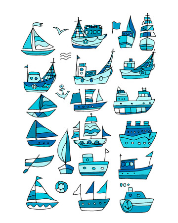 Set of ships, sketch for your design.のイラスト素材