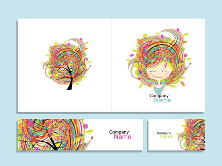 Business cards, floral girl for your design. Vector illustrationのイラスト素材