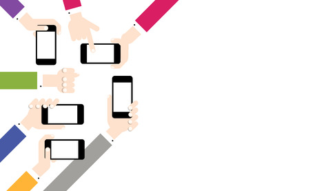 Hands hold smart phones, flat design. Vector Illustrationのイラスト素材