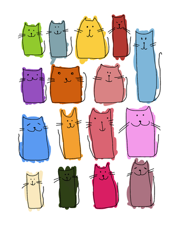 Colorful cats collection, sketch for your design. Vector illustrationのイラスト素材