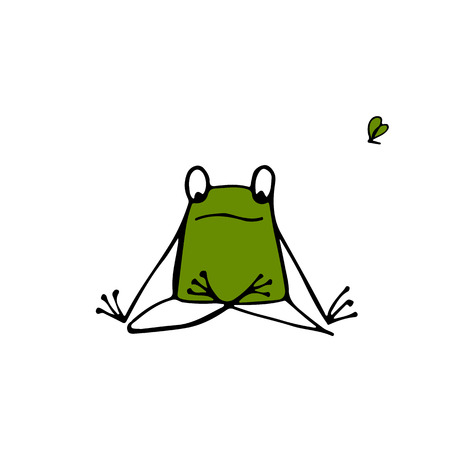 Funny yoga frog, sketch for your design. Vector illustrationのイラスト素材