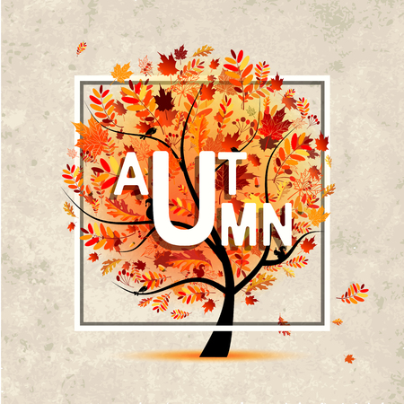 Autumn tree, banner on grunge paper for your design. Vector illustrationのイラスト素材