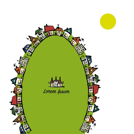 Cityscape frame, abstract houses sketch for your design. Vector illustrationのイラスト素材
