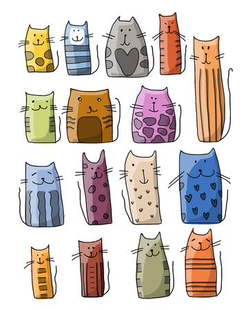Colorful cats collection, sketch for your design. Vector illustrationのイラスト素材