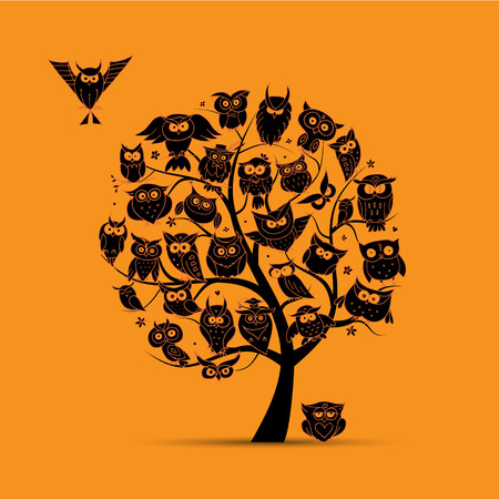 Owl tree for your design. Vector illustrationのイラスト素材