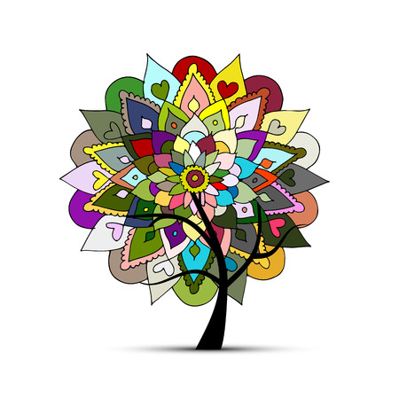 Mandala tree, floral sketch for your design. Vector illustrationのイラスト素材
