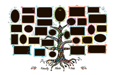 Family tree template with picture frames. Insert your photos. Vector illustrationのイラスト素材