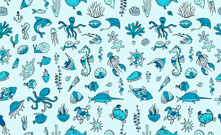 Marine life, seamless pattern for your design. Vector illustrationのイラスト素材