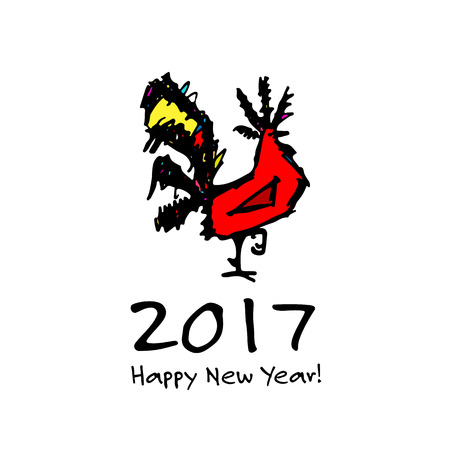 Funny Rooster, symbol of 2017 new year.のイラスト素材