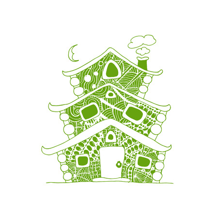 Fairy house, sketch for your design. Vector illustrationのイラスト素材