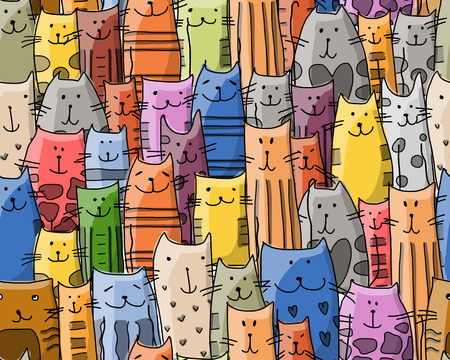 Funny cats family, seamless pattern for your design. Vector illustrationのイラスト素材