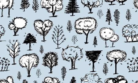 Seamless pattern with trees, sketch for your design. Vector illustrationのイラスト素材