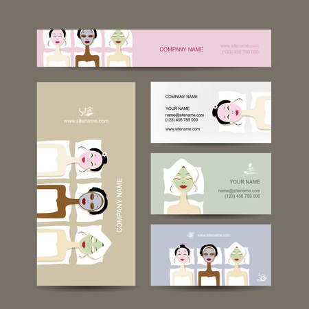 Business cards design, women in spa saloon. Vector illustrationのイラスト素材