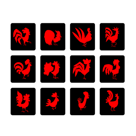 Red rooster set, symbol of 2017 new year. Vector illustrationのイラスト素材