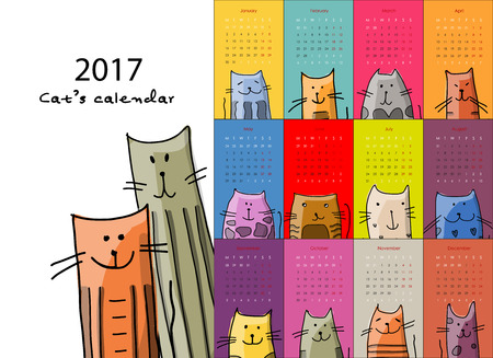 Funny cats. Design calendar 2017.  illustrationのイラスト素材