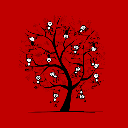 Monkey tree for your design. Symbol of 2016 year.のイラスト素材