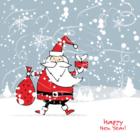 Santa Claus in winter forest. Christmas card. illustrationのイラスト素材