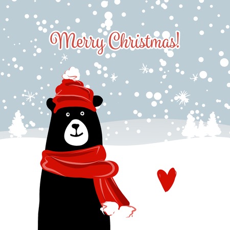 Christmas card with white santa bear. illustrationのイラスト素材
