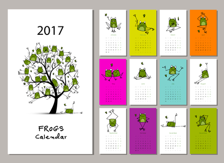 Funny frogs, calendar 2017 design. illustrationのイラスト素材