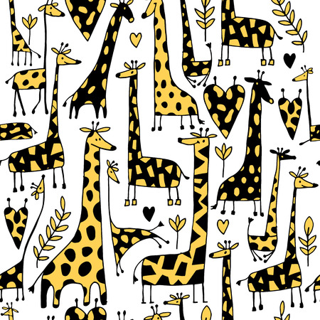 Funny giraffes sketch, seamless pattern your designのイラスト素材