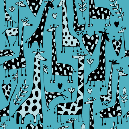 Funny giraffes sketch, seamless pattern your designのイラスト素材