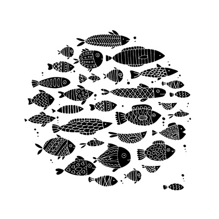 Art fish collection, sketch for your designのイラスト素材