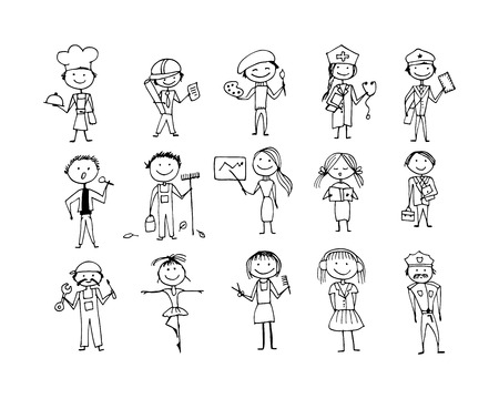 Occupation, people set, sketch for your designのイラスト素材