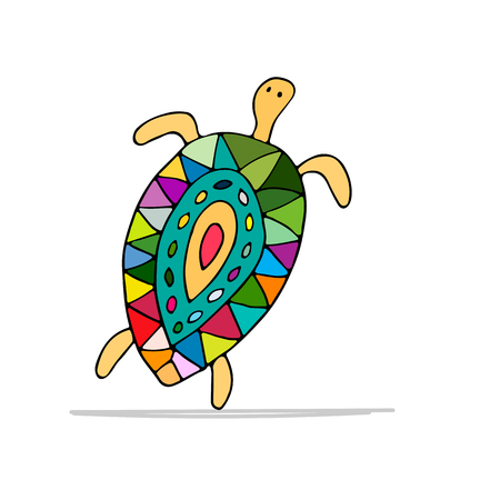 Funny dancing turtle, sketch for your design. Vector illustrationの写真素材