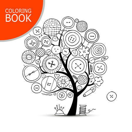 Sewing crafts, art tree. Page for your coloring bookのイラスト素材