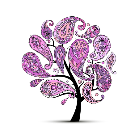Paisley ornament, art tree, sketch for your designのイラスト素材