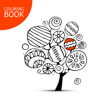 Abstract tree with circles. Sketch for your coloring bookのイラスト素材
