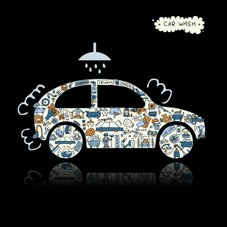 Car washing, vector icons sketch for your designのイラスト素材