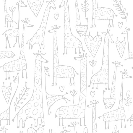 Funny giraffes sketch, seamless pattern your designのイラスト素材