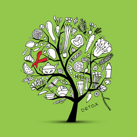 Tree with green vegetables. Sketch for your design. Vector illustrationのイラスト素材