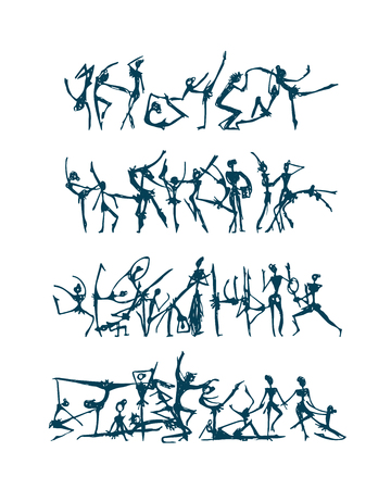 Active people set, sketch for your designのイラスト素材