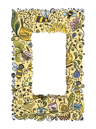 Abstract floral banners with bees, sketch for your design.のイラスト素材