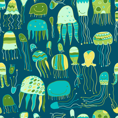 Funny jellyfishes, seamless pattern for your designのイラスト素材