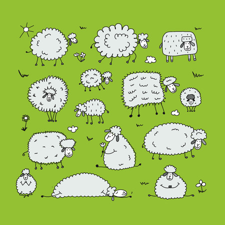 Funny sheeps, sketch for your designのイラスト素材