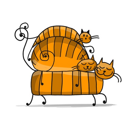 Red cats family, sketch for your designのイラスト素材