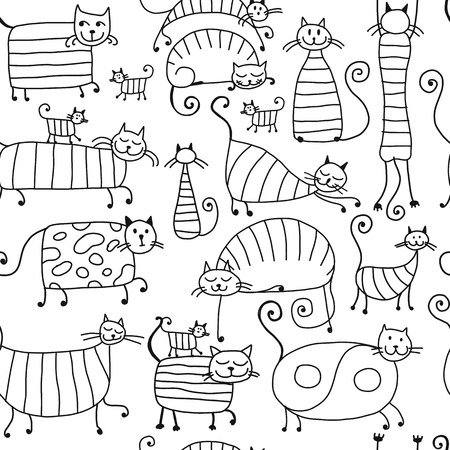 Cute striped cats family, seamless pattern for your designのイラスト素材