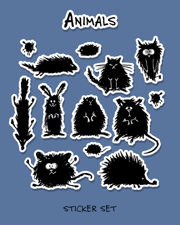 Funny stylized animals, stickers collection for your design. Vector illustrationのイラスト素材