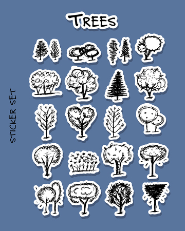 Trees, sticker set for your design. Vector illustrationのイラスト素材
