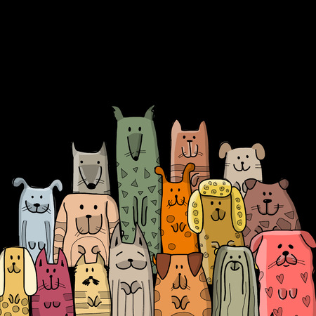 Funny dogs family, sketch for your design. Vector illustrationのイラスト素材