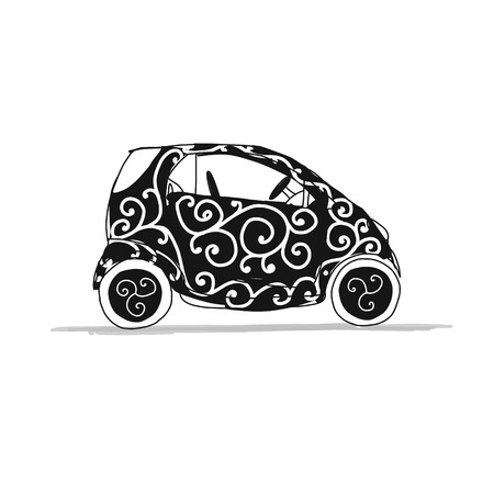 Small smart car, sketch for your design. Vector illustrationのイラスト素材