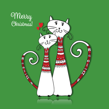 Couple of cats in cozy sweaters. Christmas card designのイラスト素材