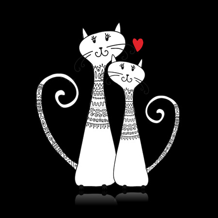 Couple of cats in cozy sweaters, sketch for your designのイラスト素材